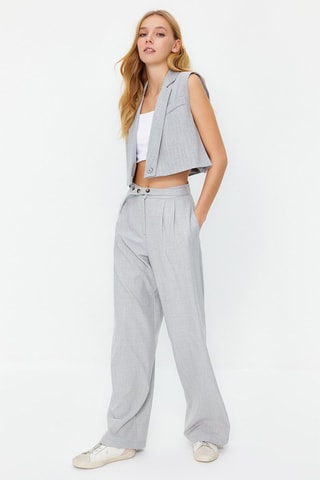 Pantaloni straight a vita alta - Grigio