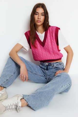 Pull sans manches - Rose et rouge
