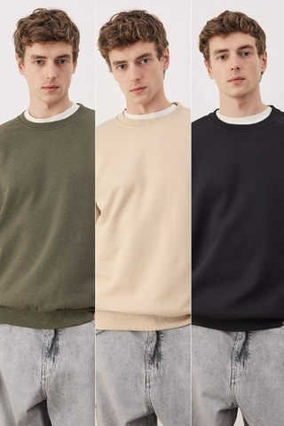 3 felpe regular e kaki - Nero, beige e verde