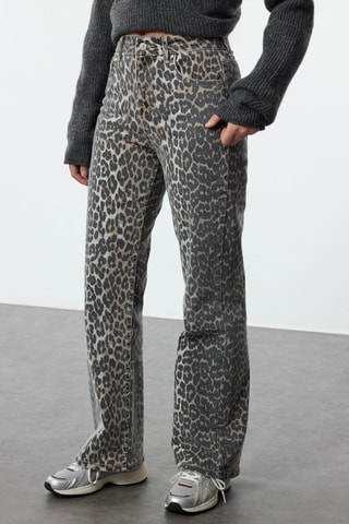 Jeans straight a vita alta - Grigio, nero e beige