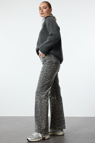 Jeans straight a vita alta - Grigio, nero e beige