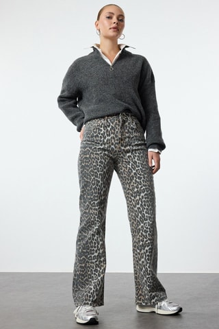 Jeans straight a vita alta - Grigio, nero e beige