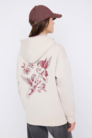 Felpa con cappuccio - Beige e rosso