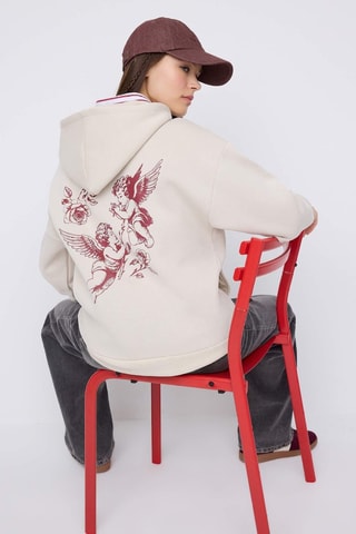 Felpa con cappuccio - Beige e rosso