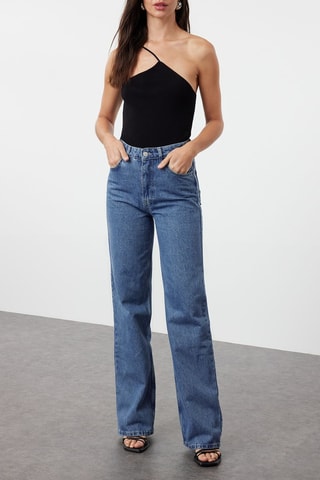 Jeans wide legs a vita alta - Blu