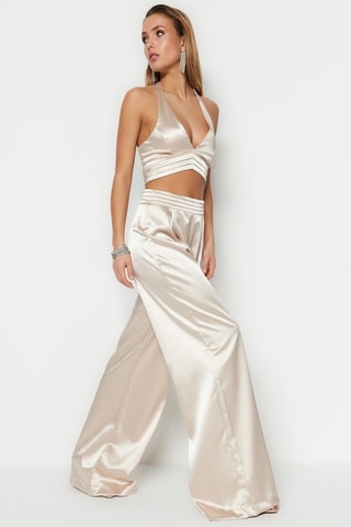 Pantaloni wide legs scuro - Beige