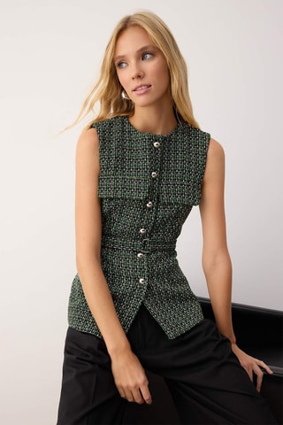 Gilet in tweed - Bianco, nero e verde