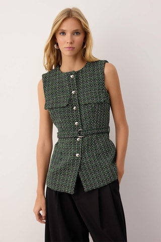 Gilet in tweed - Bianco, nero e verde