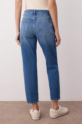 Jean mom taille haute - Blanc et bleu