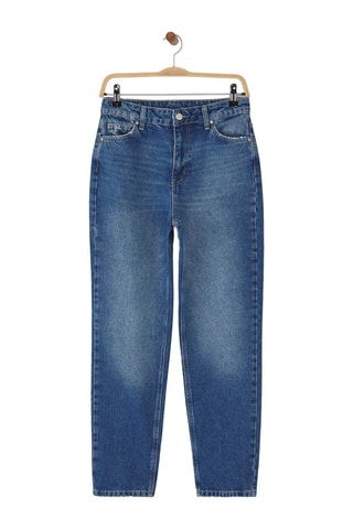 Jean mom taille haute - Blanc et bleu