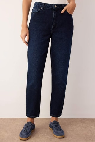 Jean mom taille haute - Blanc et bleu