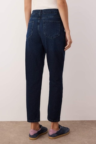 Jean mom taille haute - Blanc et bleu