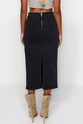 Gonna taglio dritto in jeans a vita alta - Nero