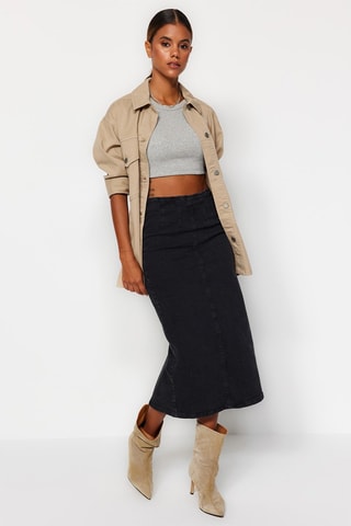 Gonna taglio dritto in jeans a vita alta - Nero