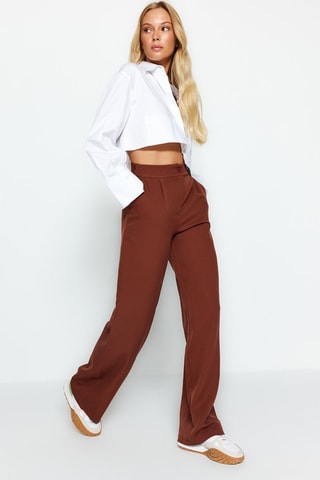 Pantalon wide legs taille haute - Marron