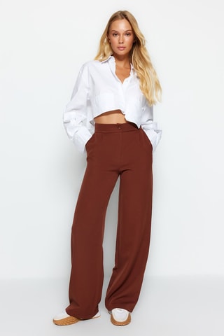 Pantalon wide legs taille haute - Marron