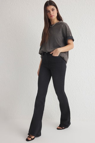 Jeans flare a vita alta - Nero