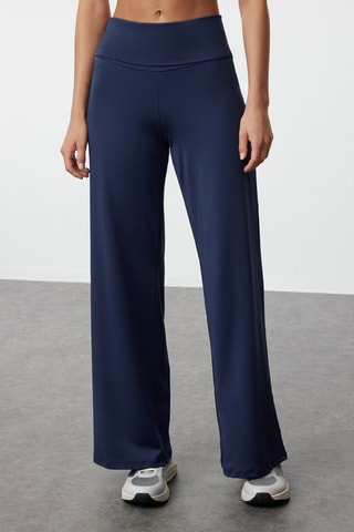 Pantaloni wide legs a vita alta - Blu