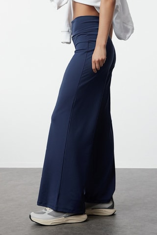 Pantaloni wide legs a vita alta - Blu