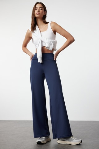 Pantaloni wide legs a vita alta - Blu