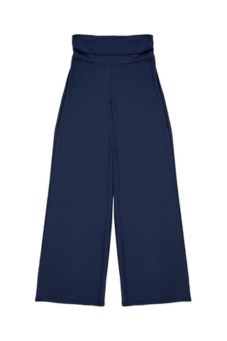 Pantaloni wide legs a vita alta - Blu