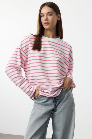 T-shirt a righe - Bianco e rosa