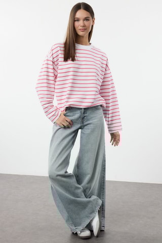 T-shirt a righe - Bianco e rosa