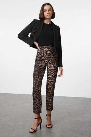 Pantaloni slim 7/8 a vita alta - Nero e marrone