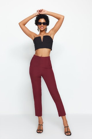 Pantalon slim 7/8 taille haute - Rouge