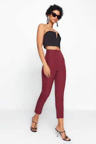 Pantalon slim 7/8 taille haute - Rouge