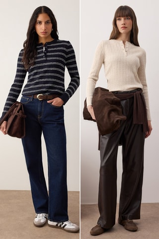 2 maglie regular - Bianco, beige e blu