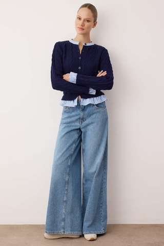 Cardigan effetto trompe - Bianco e blu