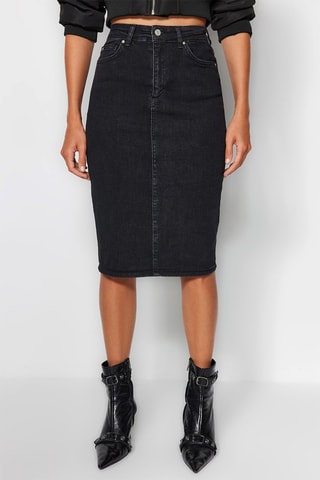 Gonna a tubino in jeans a vita alta - Nero