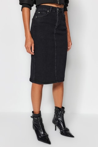 Gonna a tubino in jeans a vita alta - Nero