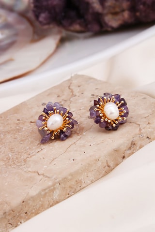 Dormilonas - Chapado en oro amarillo, amatistas y perlas cultivadas