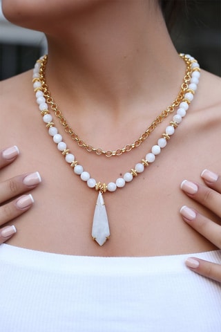 Collar de 2 vueltas - Chapado en oro amarillo y piedras de luna