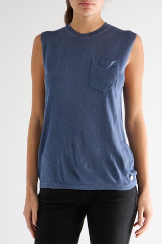 T-shirt en soie sans manches - Bleu