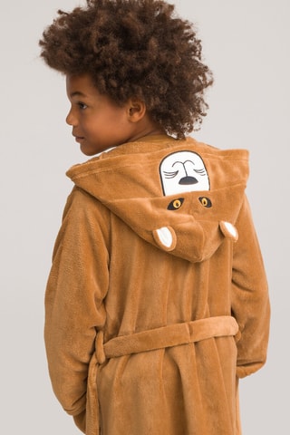 Accappatoio in pile con cappuccio - Marrone