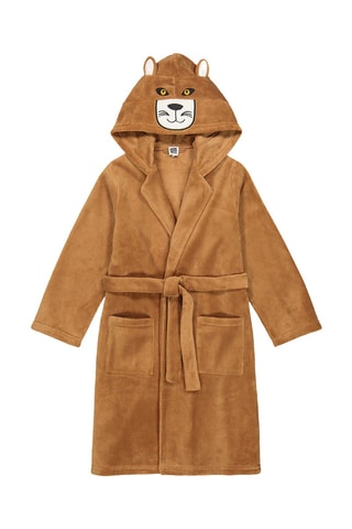 Accappatoio in pile con cappuccio - Marrone