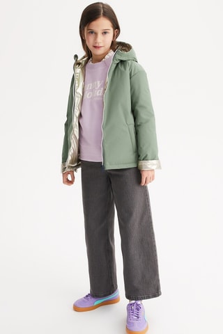 Giacca a vento double face con cappuccio - Kaki e dorato