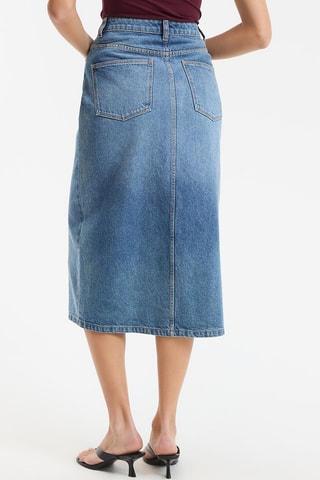 Gonna taglio dritto in jeans e cotone bio a vita alta - Cobalto