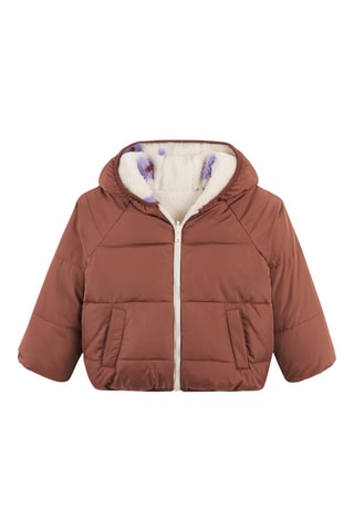 Piumino con cappuccio double face - Marrone ed ecrù