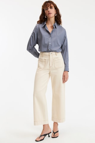 Jeans larghi 7/8 a vita alta in cotone bio - Ecrù