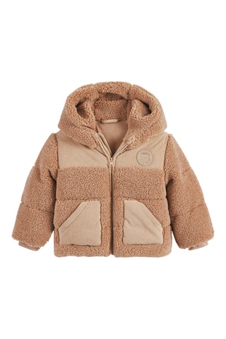 Piumino in pile con cappuccio - Marrone