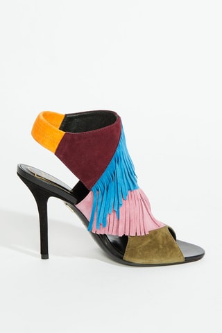 Sandalias de nobuk de tacón - Caqui y rosa