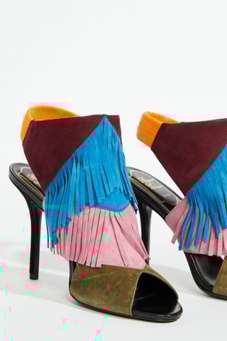 Sandalias de nobuk de tacón - Caqui y rosa