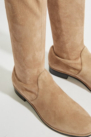 Botas acima do joelho em couro - Bege