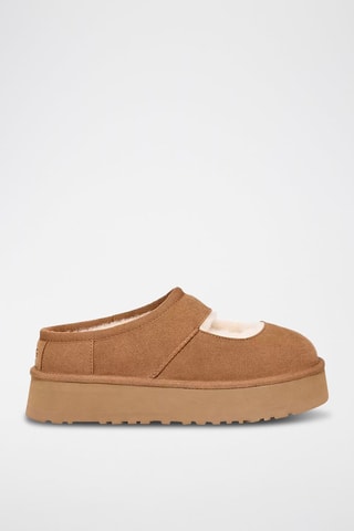 Chaussons fourrés en nubuck Mary Jane - Sable