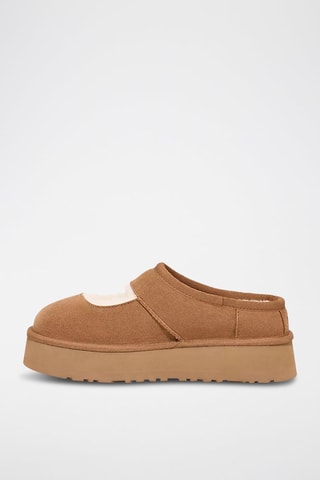 Chaussons fourrés en nubuck Mary Jane - Sable