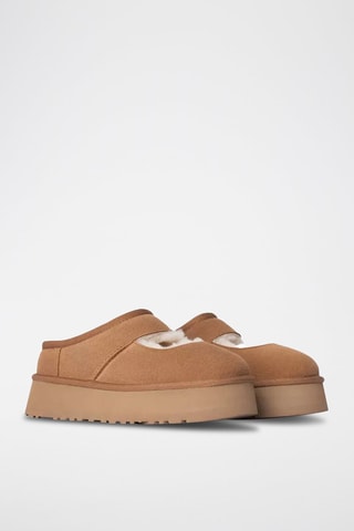 Chaussons fourrés en nubuck Mary Jane - Sable